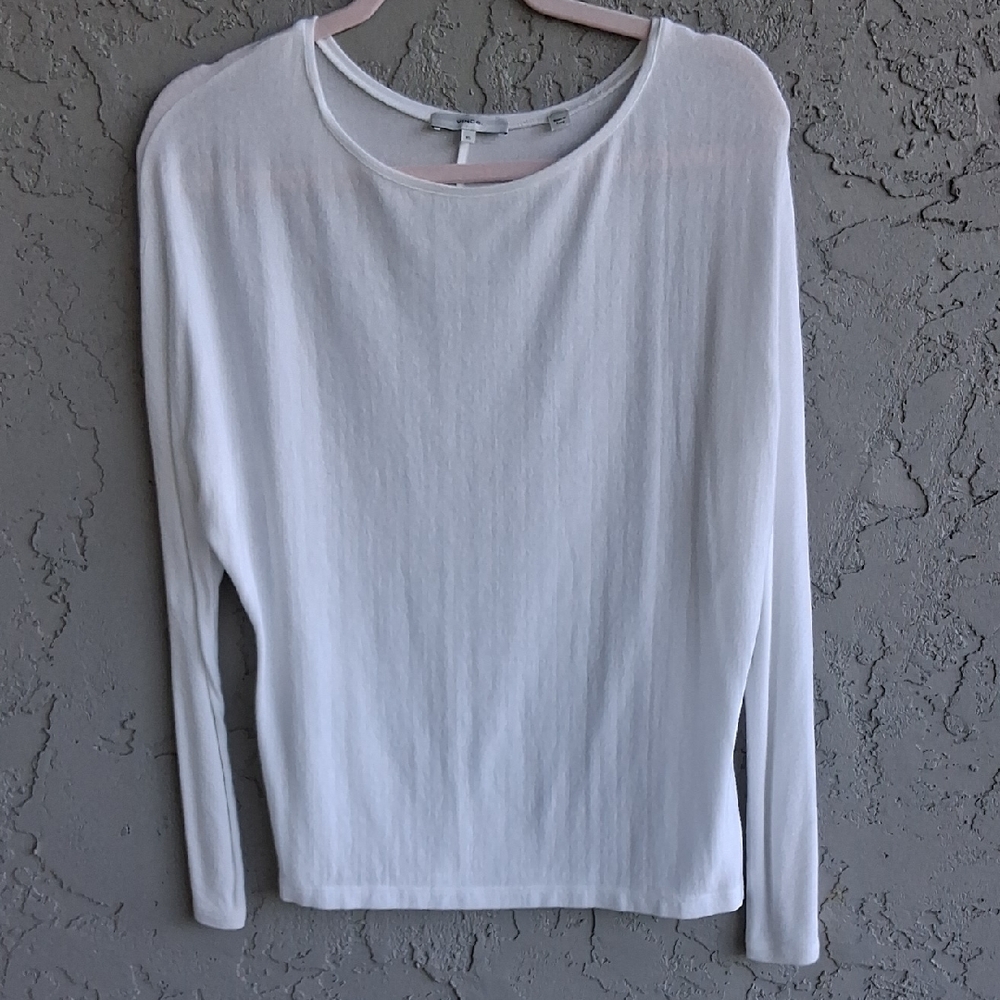 Vince White Ribbed Relaxed Blouse